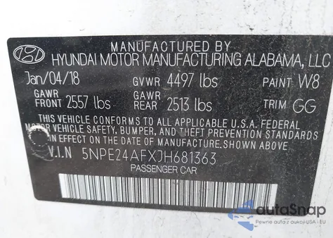 2018 Hyundai Sonata Se из США, поврежденный, VIN 5NPE24AFXJH681363